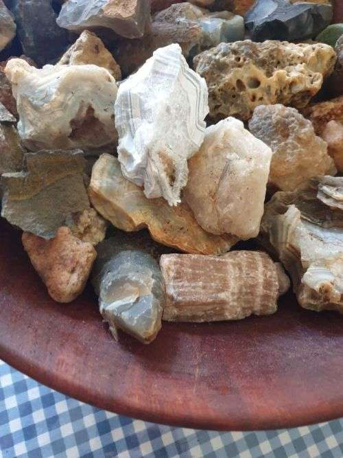 Wooden Bowl with Crystals