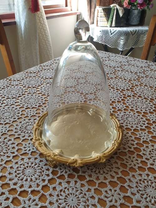Heavy Metal Tray with Glass Dome