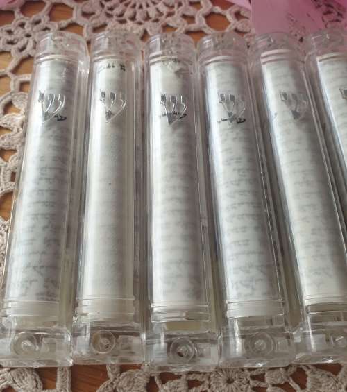 Transparent Jewish Mezuzah Cases with Scrolls  Ornament Hebrew Shin Israel Judaica Protection