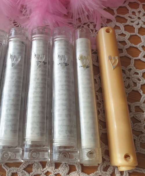 Transparent Jewish Mezuzah Cases with Scrolls  Ornament Hebrew Shin Israel Judaica Protection