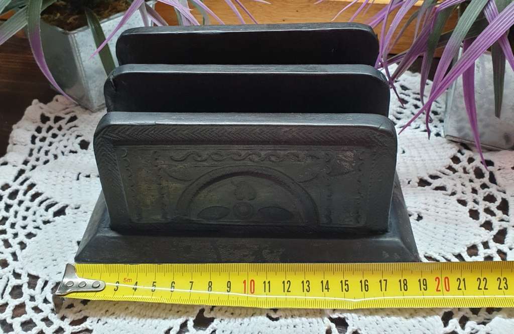 LEATHER AND WOOD ENVELOPE HOLDER | VINTAGE |