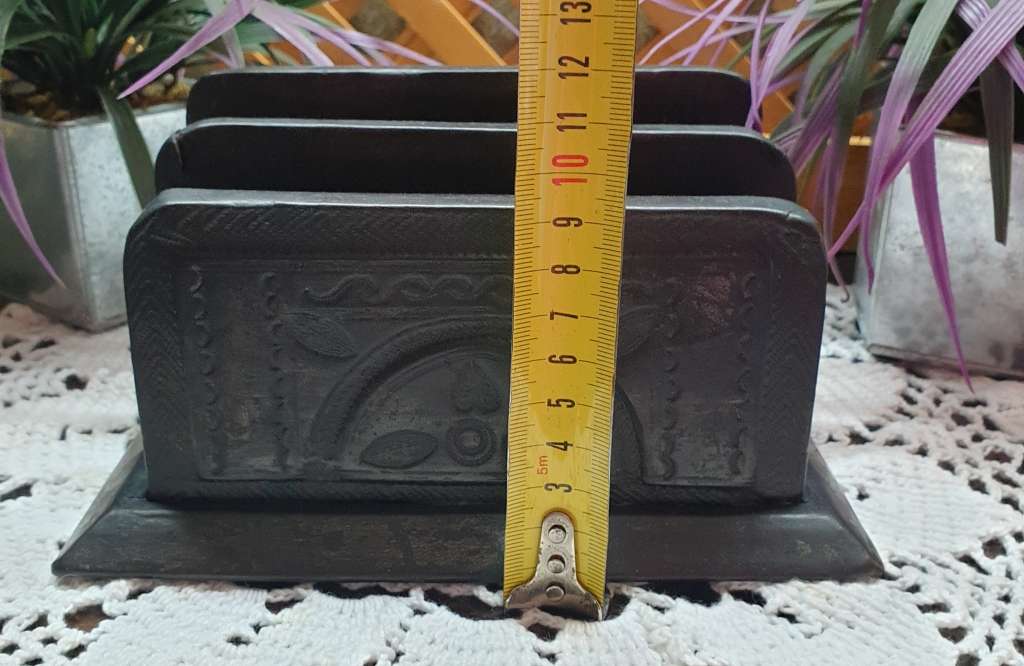 LEATHER AND WOOD ENVELOPE HOLDER | VINTAGE |