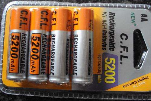 4 x AA Rechargeable Batteries NI-MH 5200 mAH HIGH CAPACITY C.F.L .