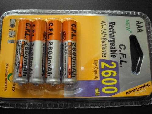 2600mah Rechargeable AAA batteries- Pack of 4 batterries