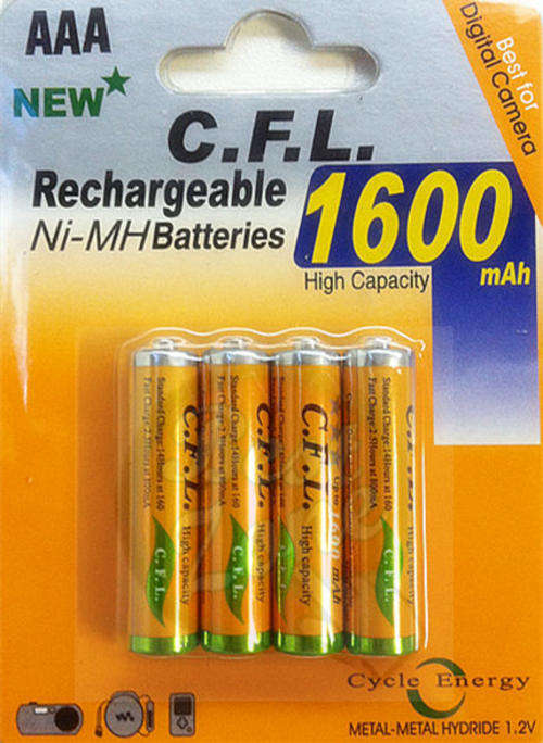1600mah Rechargeable AAA batteries- Pack of 4 batterries