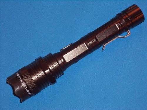 Long Heavy duty Police type Tazer Stun Gun and Strong Rechargeable Flashlight + Strobelight