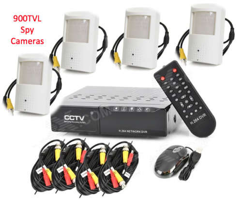 4 Channel Spy PIR sensor Nanny cctv camera system - Perfect covert security cameras