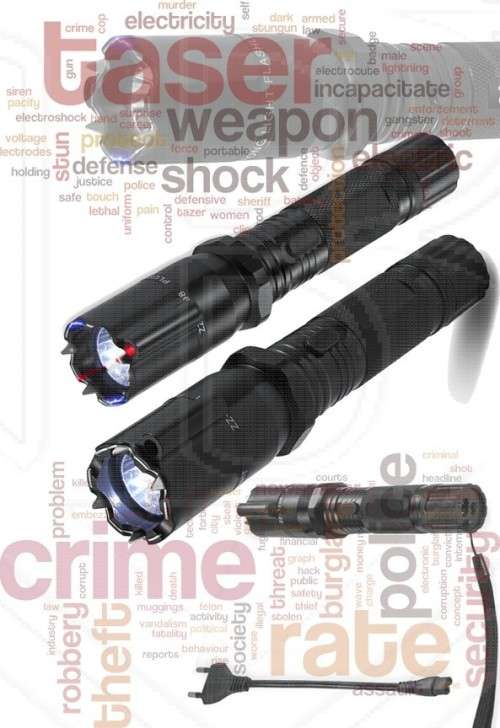 Rechargeable Tactical STUN GUN Tazer with LED Security Torch & Spikes & Laser Pointer - All in 1