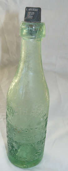 South African Breweries Beer Bottle in Aqua Glass