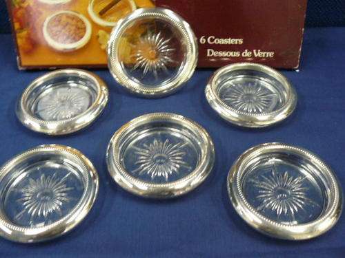 REGAL SILVER PLATED 6 X DESSOUS DE VERRE COASTERS ITALY BOXED