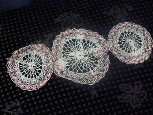 HAND CROCHETED COTTON DOILIE SET STARCHED
