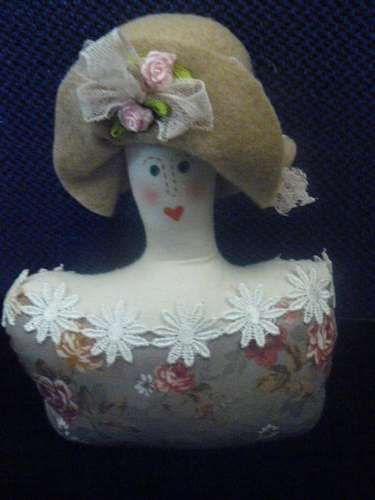HAND MADE FABRIC PIN CUSHION DOLL HEAD