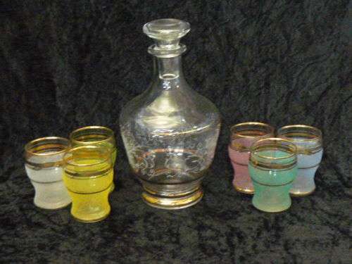 ART DECO DECANTER AND 6 X GLASSES