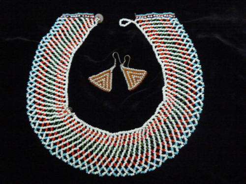 AFRICAN BEADED CHOKER AND EARRINGS