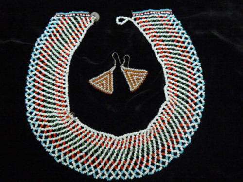 AFRICAN BEADED CHOKER AND EARRINGS