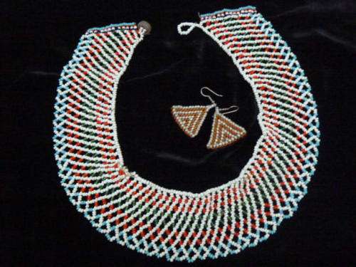 AFRICAN BEADED CHOKER AND EARRINGS
