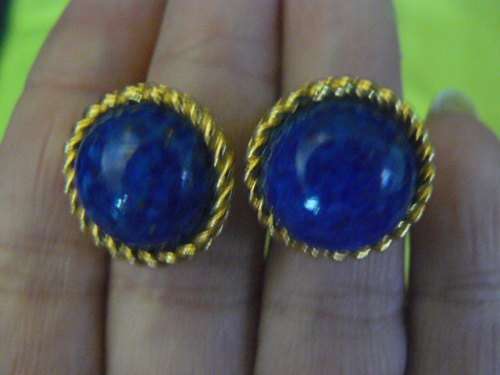 EARRINGS GOLD TONED AND BLUE 1.6 CM