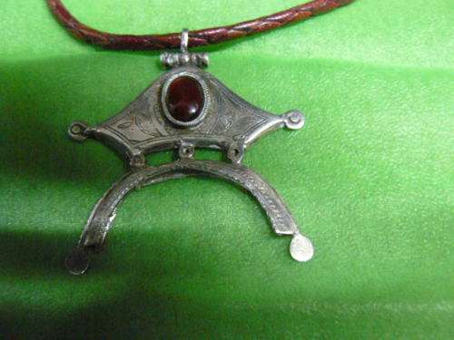PENDANT SILVER WITH STONE - STRUNG ON LEATHER