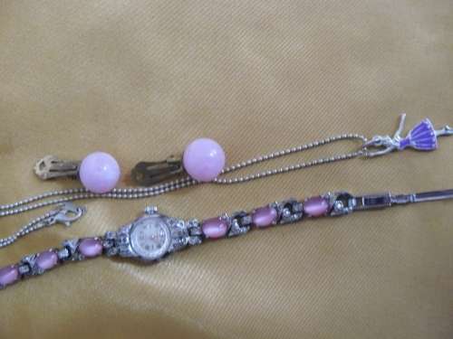 WATCH WITH PENDANT ON CHAIN AND CLIP ON EARRINGS LOT
