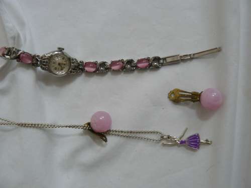 WATCH WITH PENDANT ON CHAIN AND CLIP ON EARRINGS LOT