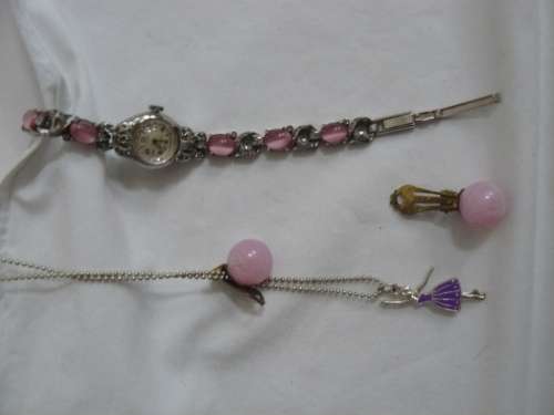 WATCH WITH PENDANT ON CHAIN AND CLIP ON EARRINGS LOT