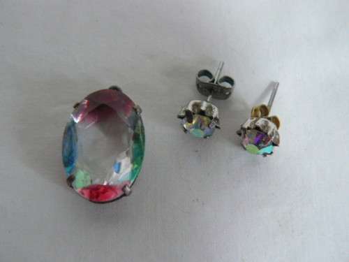 RAINBOW GLASS PENDANT AND EARRINGS