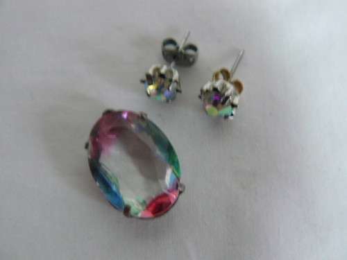 RAINBOW GLASS PENDANT AND EARRINGS
