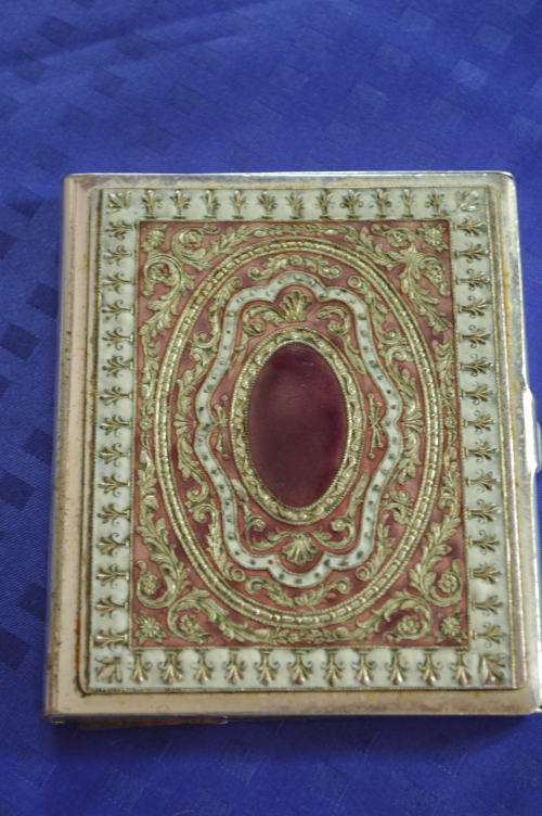 Stunning Cosmetic case or cigarette case enamel and silver platted hand envgraved STUNNING!!!!!!!