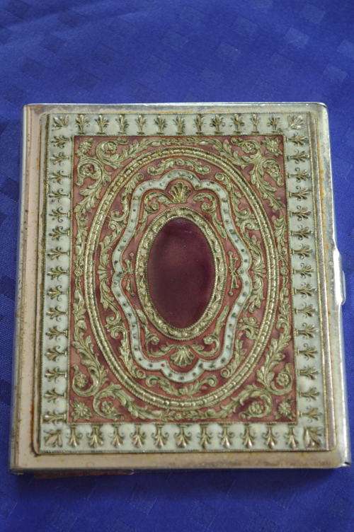 Stunning Cosmetic case or cigarette case enamel and silver platted hand envgraved STUNNING!!!!!!!