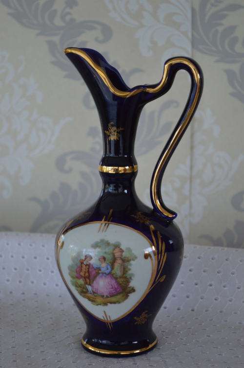 Stunning French porcelain large cobolt hand painted Jug 27cm