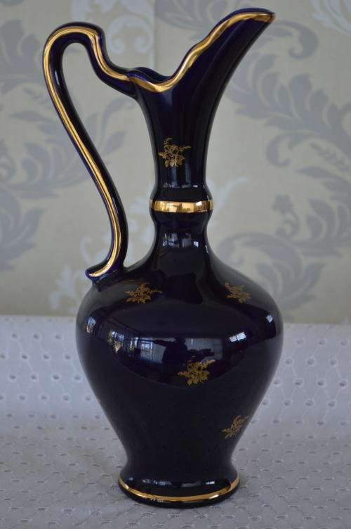 Stunning French porcelain large cobolt hand painted Jug 27cm