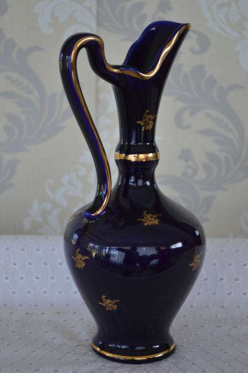 Stunning French porcelain large cobolt hand painted Jug 27cm