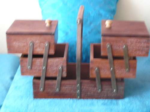 LARGE WOODEN PULL OUT TRAY WITH BRASS VINTAGE SEWING BASKET!@!@!@!