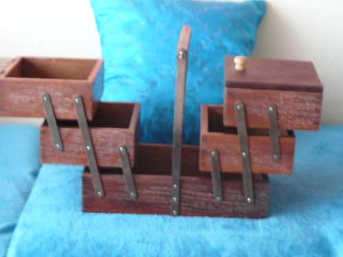 LARGE WOODEN PULL OUT TRAY WITH BRASS VINTAGE SEWING BASKET!@!@!@!
