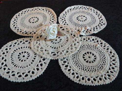 SET OF 5 X COTTON HAND CROCHETED DOILIES