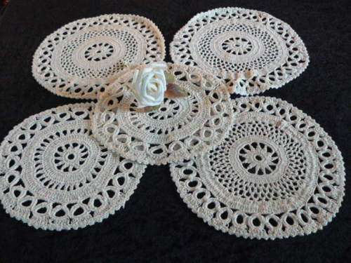 SET OF 5 X COTTON HAND CROCHETED DOILIES