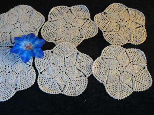 HAND CROCHETED COTTON DOILIES SET OF 6 CREAM
