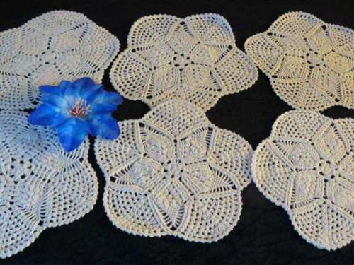 HAND CROCHETED COTTON DOILIES SET OF 6 CREAM