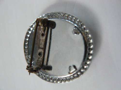 BROOCH SILVER TONED WITH EMBROIDERY