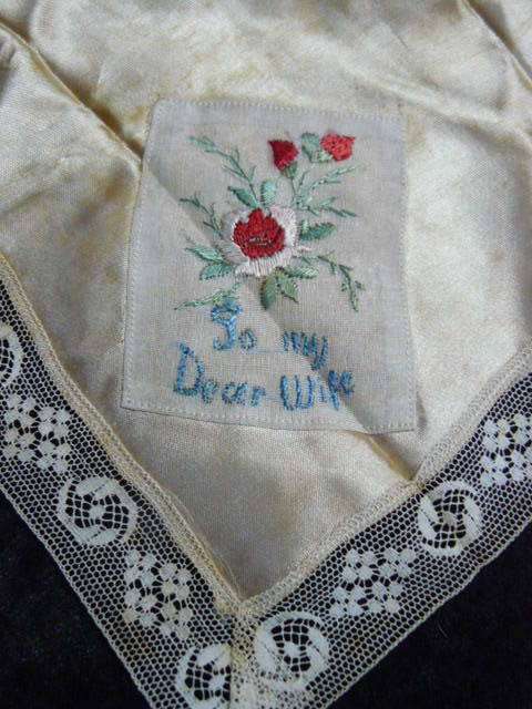SILK HANKIE VERY OLD WITH LACE TRIM AND EMBROIDERY