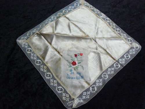 SILK HANKIE VERY OLD WITH LACE TRIM AND EMBROIDERY