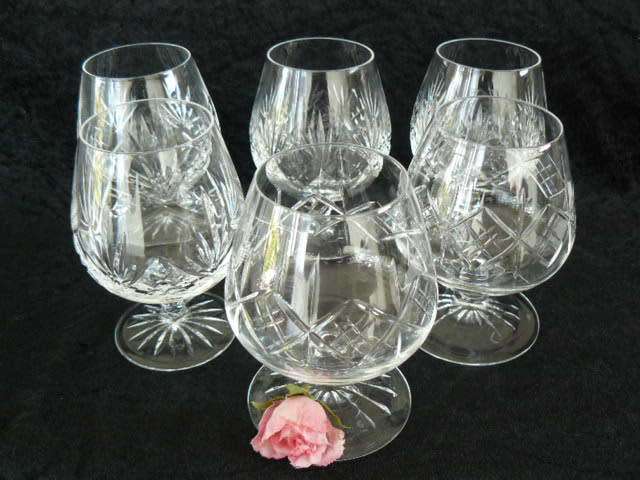 GENUINE CRYSTAL BRANDY STEM GLASSES X 6