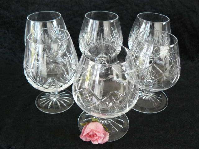 GENUINE CRYSTAL BRANDY STEM GLASSES X 6