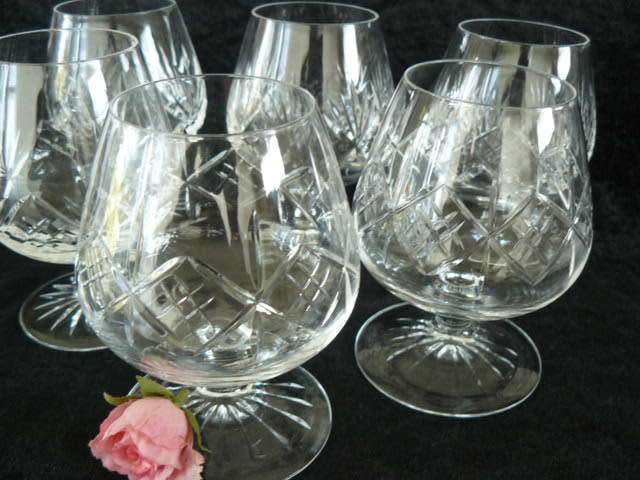GENUINE CRYSTAL BRANDY STEM GLASSES X 6