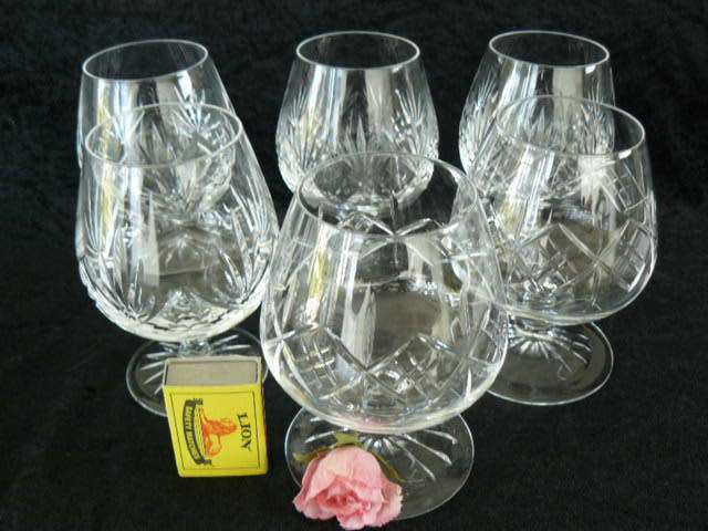 GENUINE CRYSTAL BRANDY STEM GLASSES X 6