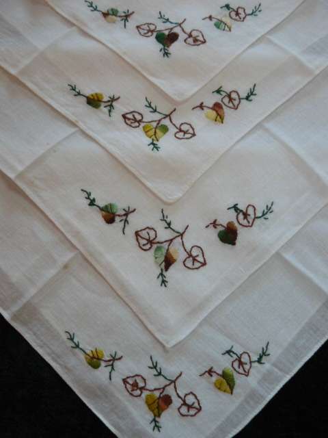 VINTAGE COTTON EMBROIDERED HANKIES X 4