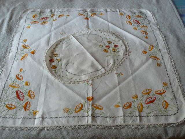 MOST STUNNING VINTAGE COTTON EMBROYDERED TABLE CLOTH AND TRAY CLOTH VINTAGE REDUCED!!!!!!!