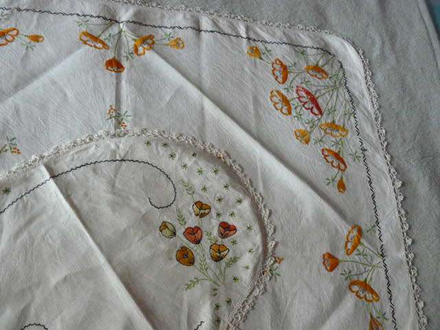 MOST STUNNING VINTAGE COTTON EMBROYDERED TABLE CLOTH AND TRAY CLOTH VINTAGE REDUCED!!!!!!!