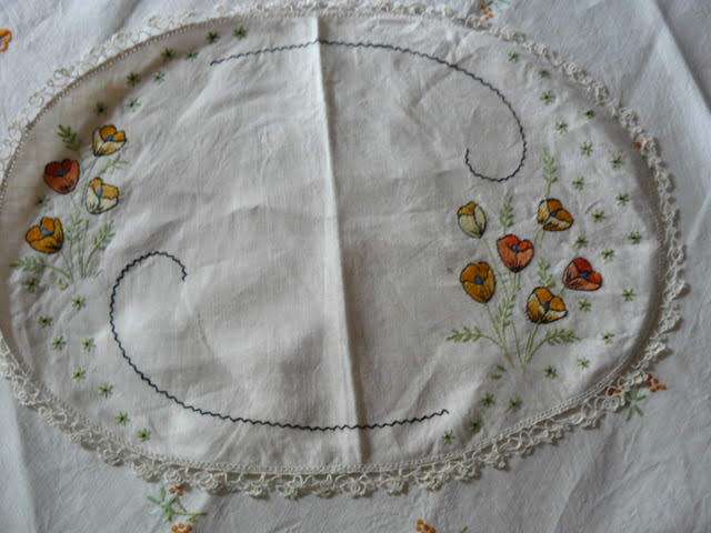 MOST STUNNING VINTAGE COTTON EMBROYDERED TABLE CLOTH AND TRAY CLOTH VINTAGE REDUCED!!!!!!!