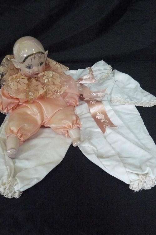 VINTAGE BABY GROW AND PORCELAIN PIXIE HAND MADE AND STUNNING!!!!!@@@@@!!!!!